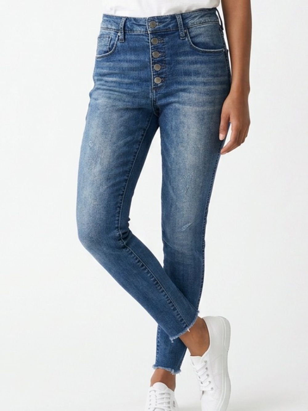 WHETHERLY | High-Rise Button-Fly Skinny Jeans Medium Blue Wash Women’s Size 29/8